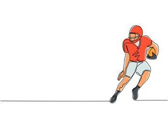 Single one line drawing young energetic american football player running to avoid opponents for league promotion. Sport competition concept. Continuous line draw design graphic vector illustration