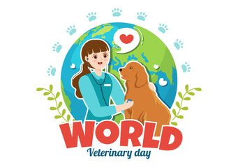 World Veterinary Day on April 29 Illustration with Doctor and Cute Animals Dogs or Cats in Flat Cartoon Hand Drawn for Landing Page Templates