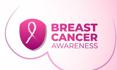 Slogan for worldwide concern for breast cancer with ribbon symbol, shield and slogan 