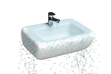 water overflowing in the sink, wash basin isolated. 3d render illustration