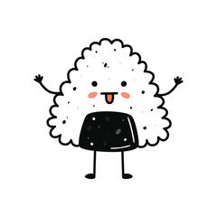 Kawaii sushi mascot in cartoon style. Cute onigiri with salmon for menu