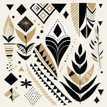 flat boho graphic, modern, simple, minimalist, black tan and cream designs on white background, AI assisted finalized in Photoshop by me