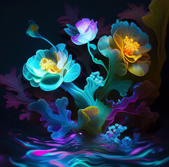 Fototapeta na wymiar Colorful deep sea flowers- Created with Generative AI Technology