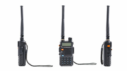 Portable radio transceivers set isolated on white background.