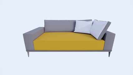 Yellow Grey Sofa with White Pillow 
