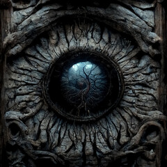 Close-up of the monster's eye is extremely scary and detailed. Generative AI Art.