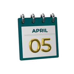 Monthly Calendar 05 April 3D render