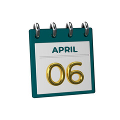 Monthly Calendar 06 April 3D render