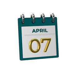 Monthly Calendar 07 April 3D render