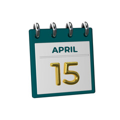 Monthly Calendar 15 April 3D render