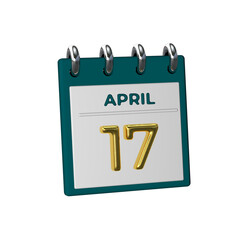 Monthly Calendar 17 April 3D render