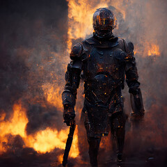 Fototapeta premium Super soldier portrait, astronaut, super nice costume. Generative AI Art.