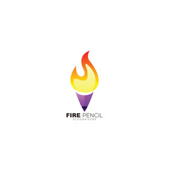 fire pencil logo gradient color design icon business