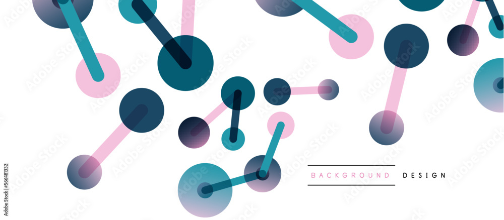 Poster Line points connections geometric abstract background. Circles connected by lines. Trendy techno business template for wallpaper, banner, background or landing