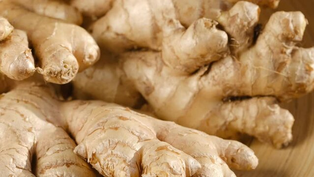 whole ginger root on close up rotating 4K
