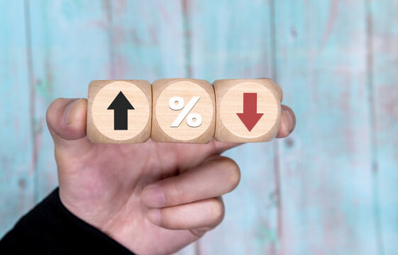 percentage to UP and Down arrow symbol icon. Interest rate, stocks, financial, ranking, mortgage rates and Cut loss concept