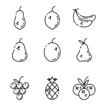 Set flat line icons vegetables and fruit vector image