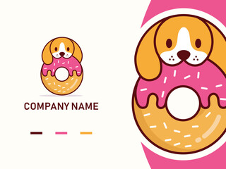 Premium quality isolated cute donut dog mascot logo design template