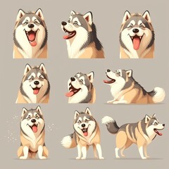 Alaskan Malamute Collection Of Emotions