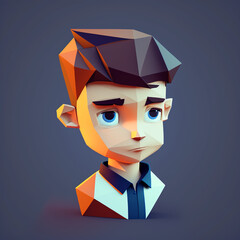 Low poly boy portrait illustration isolated.