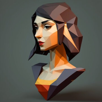Low poly woman portrait illustration isolated.