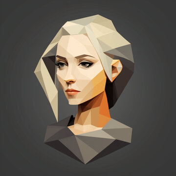 Low poly woman portrait illustration isolated.