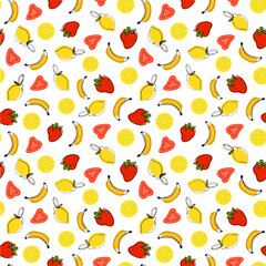 Fruit seamless pattern in hand drawn style. Vector repeat background for colorful summer fabric. Stylish seamless pattern with fruit. vector background.