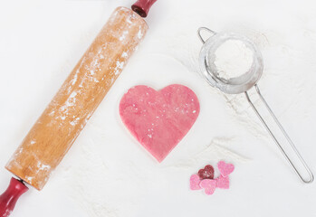 Pink Sugar Cookie Dough Heart with Rolling Pin and Sieve 