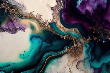 Marble ink abstract art from exquisite original painting for abstract background, colorful. Painting was painted on high quality paper texture to create smooth background Generative AI - obrazy, fototapety, plakaty