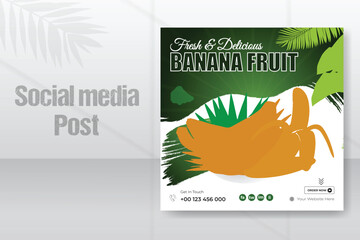Fresh and Delicious Banana Fruit Social media post and promotional web banner template design layout