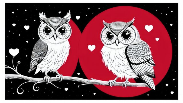 Illustration of cute owls and hearts