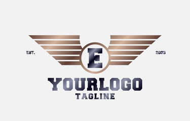 letter E metal wings initial vector logo design element