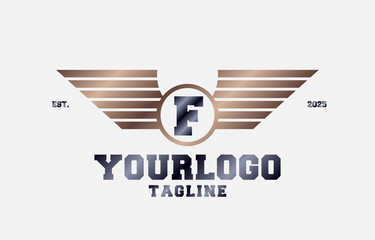 letter F metal wings initial vector logo design element