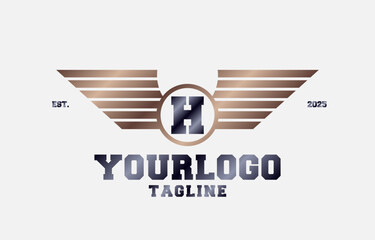 letter H metal wings initial vector logo design element