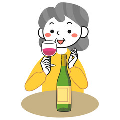 ワインを楽しむシニア女性の上半身