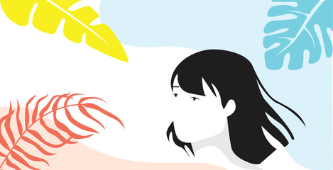 patern masculine leaves and woman silhouettes 