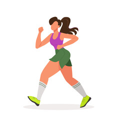Fototapeta na wymiar Young woman jogging in modern flat style. Active healthy lifestyle