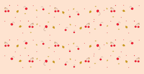 pattern of cherries and leaves on a bright background 