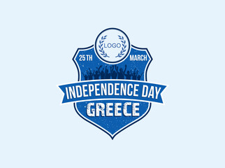 Greece independence day. People celebrate the 25th of March. Logo branding on the shield vector.