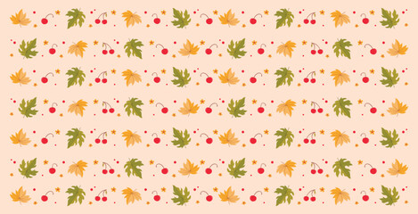 Pattern leaves and cherries on light background 