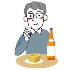 日本酒を楽しむシニア男性の上半身