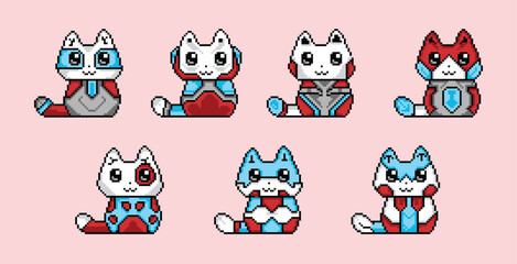 vector set cat character in robot costume