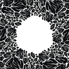 Vector frame of monochrome broken stones and copy space. Earthquake and cataclysm. Black silhouette of smashed rocks and gravel with cracks