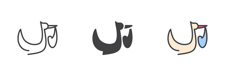 Stork with baby different style icon set