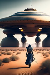 A female alien commander arriving to support her troops