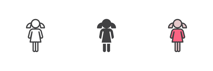 Child girl different style icon set