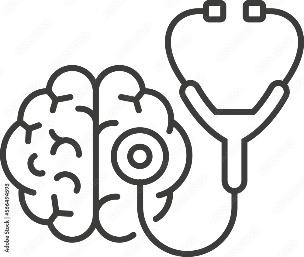 Sticker brain stroke line icon on white background. editable stroke.