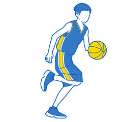 Fototapeta premium バスケットボールをする男の子のイラスト（白背景・ベクター・切り抜き）