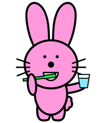 ウサギ　歯磨き　虫歯予防　イラスト
