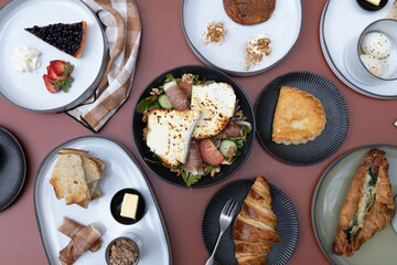 food on a pink table 